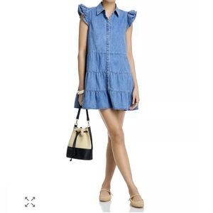 ALICE + OLIVIA Jem Tiered Light Blue Wash Denim Minidress Sz L - NWOT